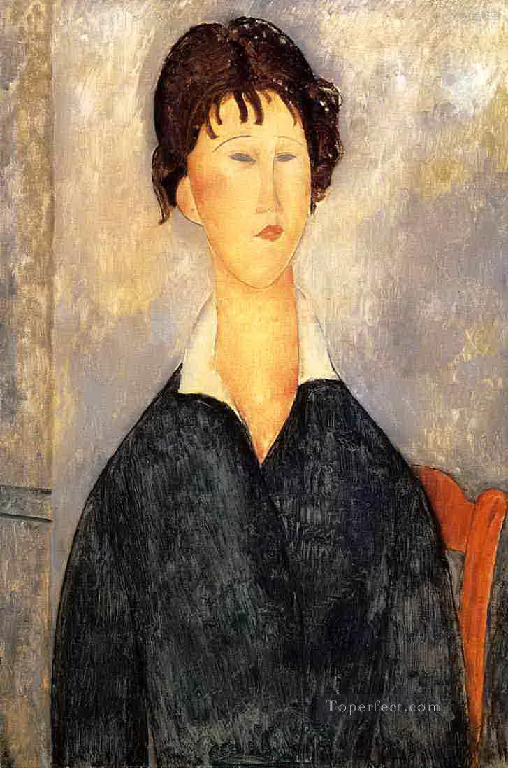 ホワイトカラーの女性の肖像画 1919年 アメデオ・モディリアーニ油絵